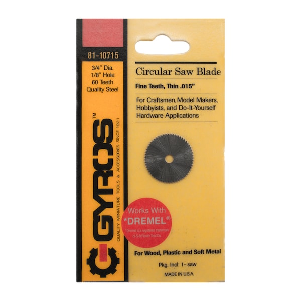 Gyros Gyros Tools 3/4 in. D X 1/8 in. Fine Steel Circular Saw Blade 60 teeth 1 pk 81-10715 - main